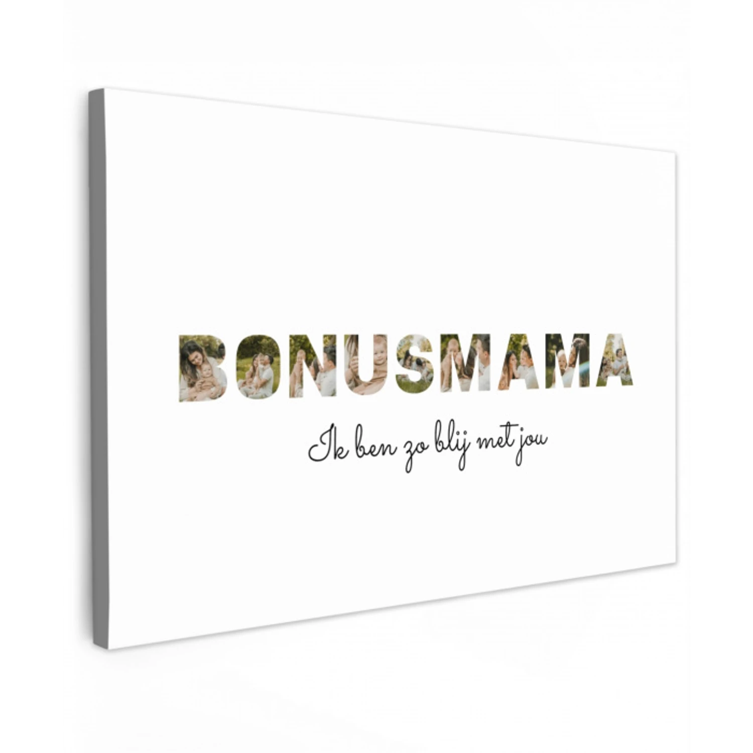 Bonusmama - Lettercollage Tuinposter op houten frame 2 cm dik klein -3d