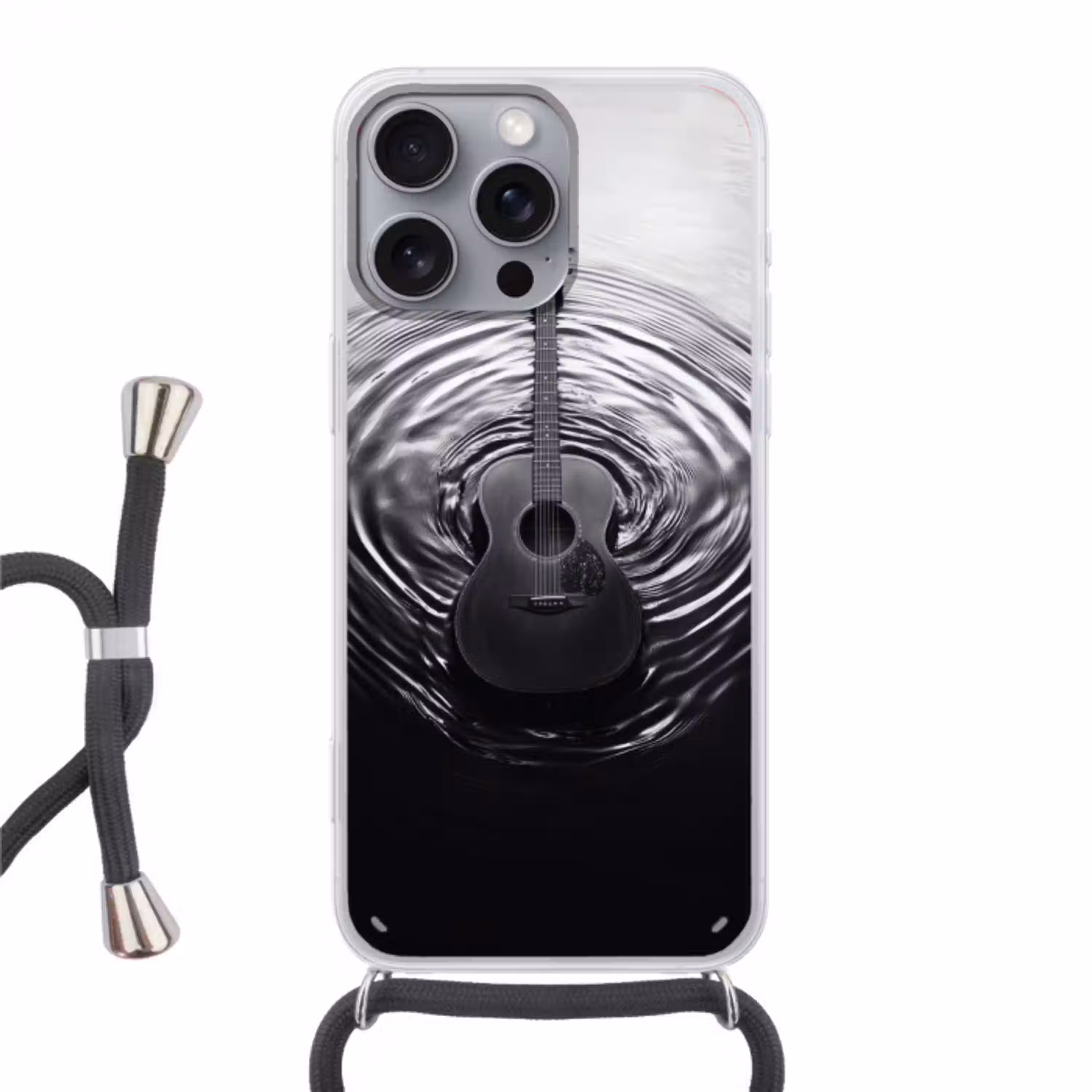 Gitaar - Hout - Water Hoesje iPhone 16 Pro Max met koord klein -3d