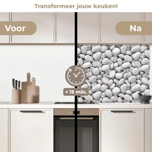 Wit - Kiezels - Egaal keuken achterwand 2 middel 871 -voor-na2_NL