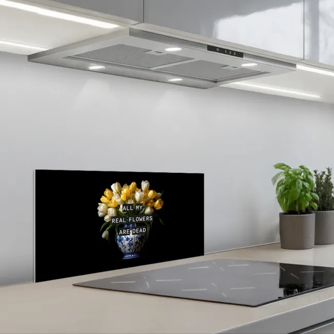 Quotes - Bloem - Tulp - Geel keuken achterwand spatscherm klein -3d_schuin