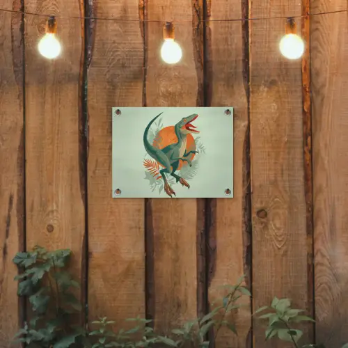 Dino - Bladeren - Grafisch - Groen tuinposter los doek klein -sfeer1