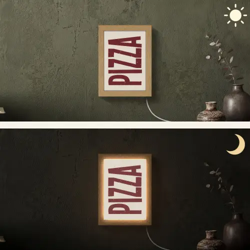 Pizza - Vintage - Decoratie - Japandi Light Box met kabel (Wandlamp) klein -sfeer3