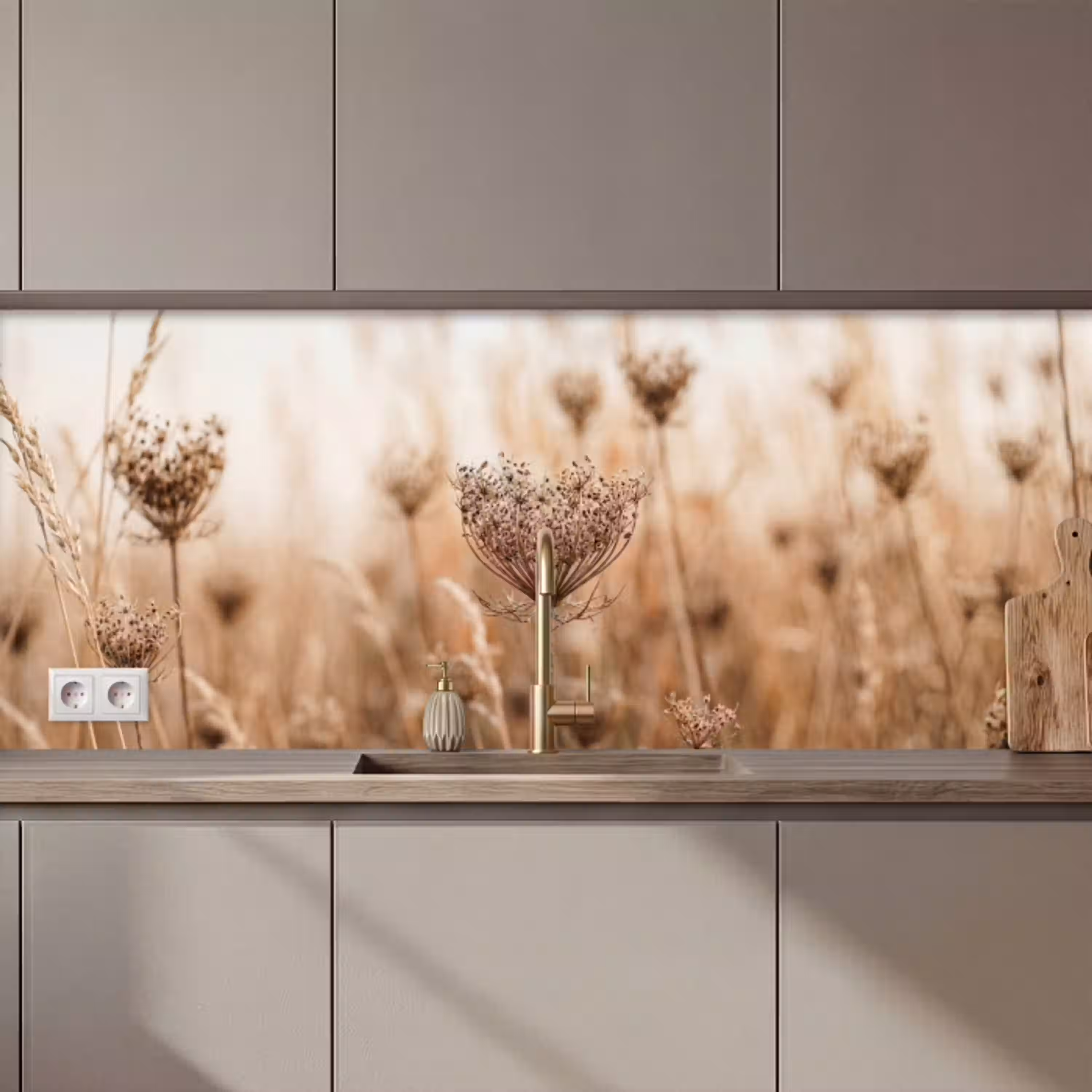 Schermbloem - Droogbloem - Winter - Beige - Minimalistisch keuken achterwand 2 middel zz_3dshopping
