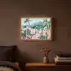 Kleurrijk - Huizen - Heuvels - Roze Light Box met batterij (Wandlamp) middel -sfeer4