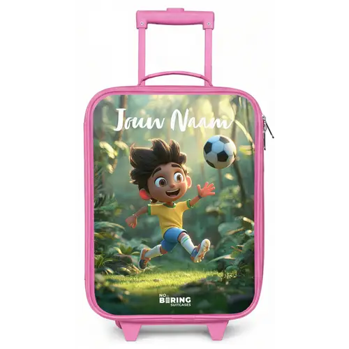 Jongen - Voetbal - Bos - Bomen Kinderkoffer - Roze klein -zz3dotto
