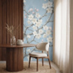 Takken - Kersenbloesem - Blauw Behang Vinyl klein -sfeer1