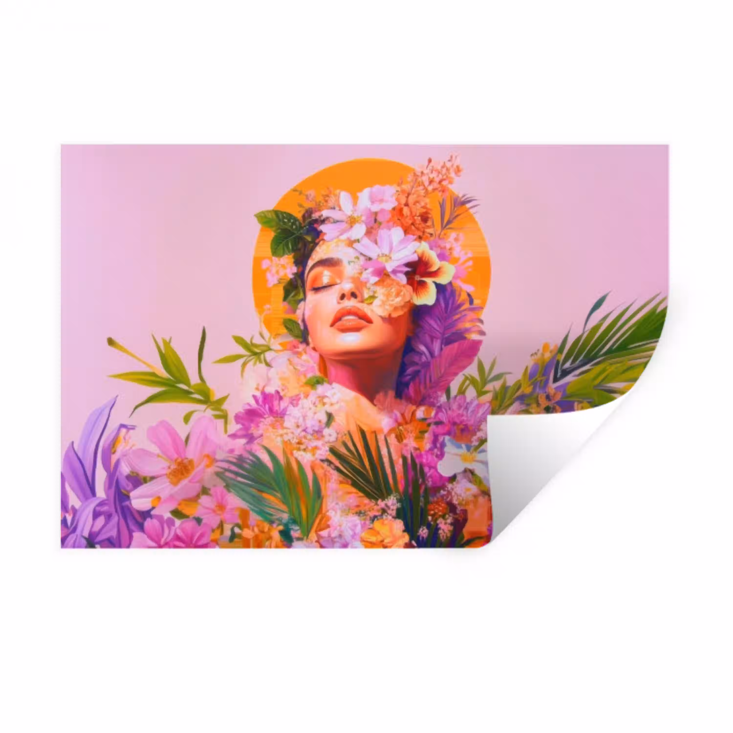 Vrouw - Abstract - Cirkel - Bloemen Muursticker klein -3d