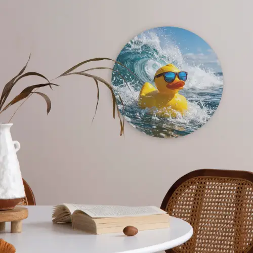 Badeend - Stoer - Golven Akoestische PET Vilt - Rond klein -sfeer3