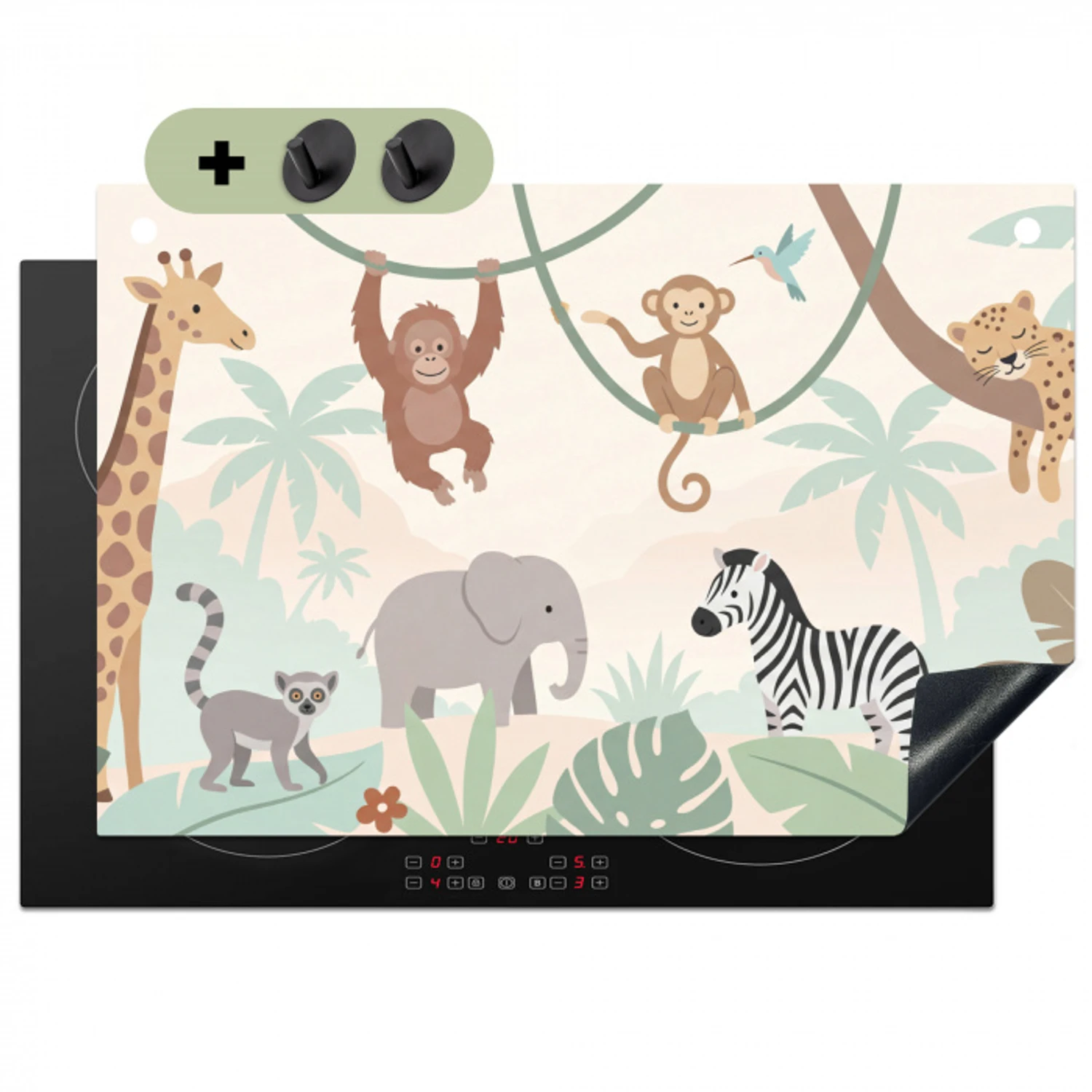 Jungle - Dieren - Groen Inductie beschemer met haakjes klein -3d