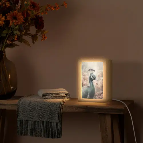 Pauw - Vogels - Bloemen - Boom - Botanisch Light Box met kabel (Tafellamp) klein -sfeer4