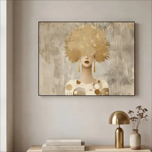 Goud - Portret - Vrouw Textielframe zwart klein -sfeer2