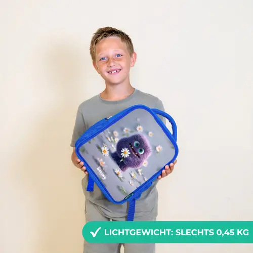 Paars Pluizig Vriendje met Madelief Kinderrugzak - Blauw middel -sfeer1_NL