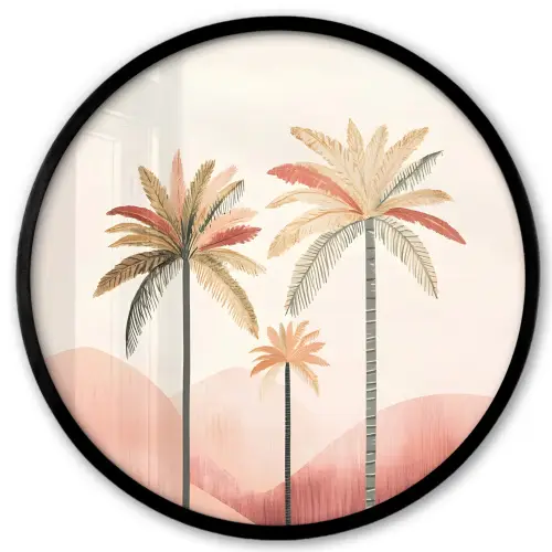 Palmbomen - Heuvels - Minimalistisch - Zachtroze Fotolijst rond zonder passe partout klein -3d