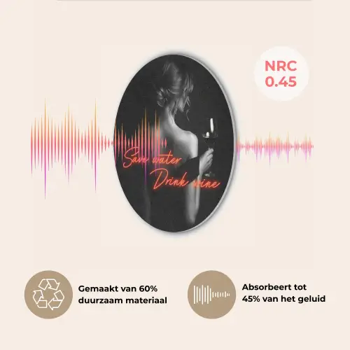 Wijn - Vrouw - Neon - Quote Akoestische PET Vilt - Rond klein -USP_NL