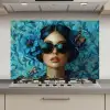 Vrouw - Bloemen - Vlinders - Blauw - Abstract keuken achterwand spatscherm klein -3d_website