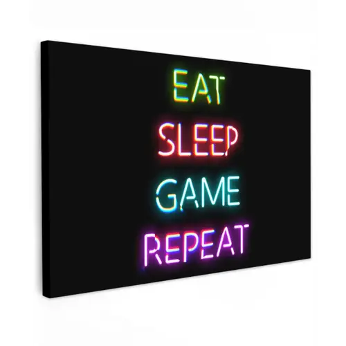 Gaming - Led - Quote - Eat sleep game repeat - Gamen canvas 2cm klein -z3d
