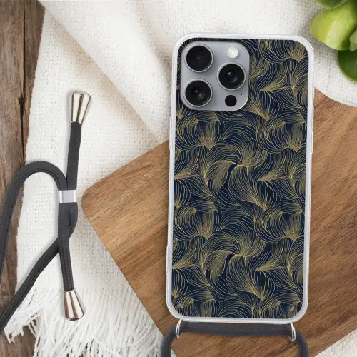Abstract - Lijnen - Blauw - Goud Hoesje iPhone 16 Pro Max met koord klein 804 -sfeer4