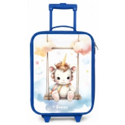 Witte baby eenhoorn op een schommel in de wolken Kinderkoffer - Blauw klein -zz3dotto