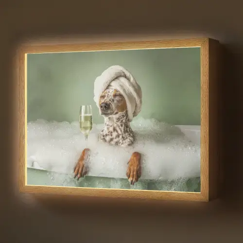 Hond - Bad - Champagne - Handdoek Light Box met batterij (Wandlamp) middel -z3d_website