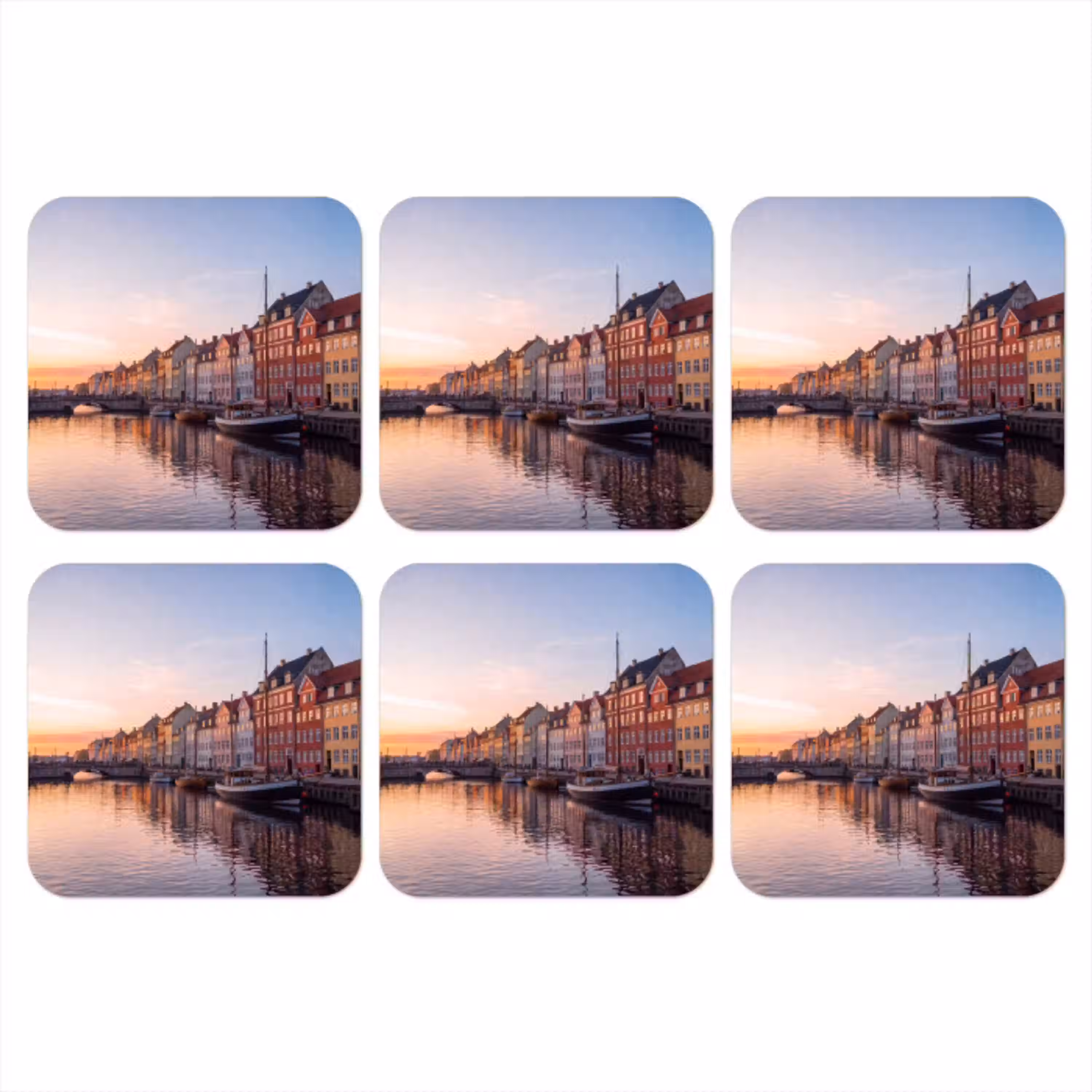 Stad - Gracht - Zonsondergang - Klassiek - Kleurrijk onderzetter kurk middel -3d