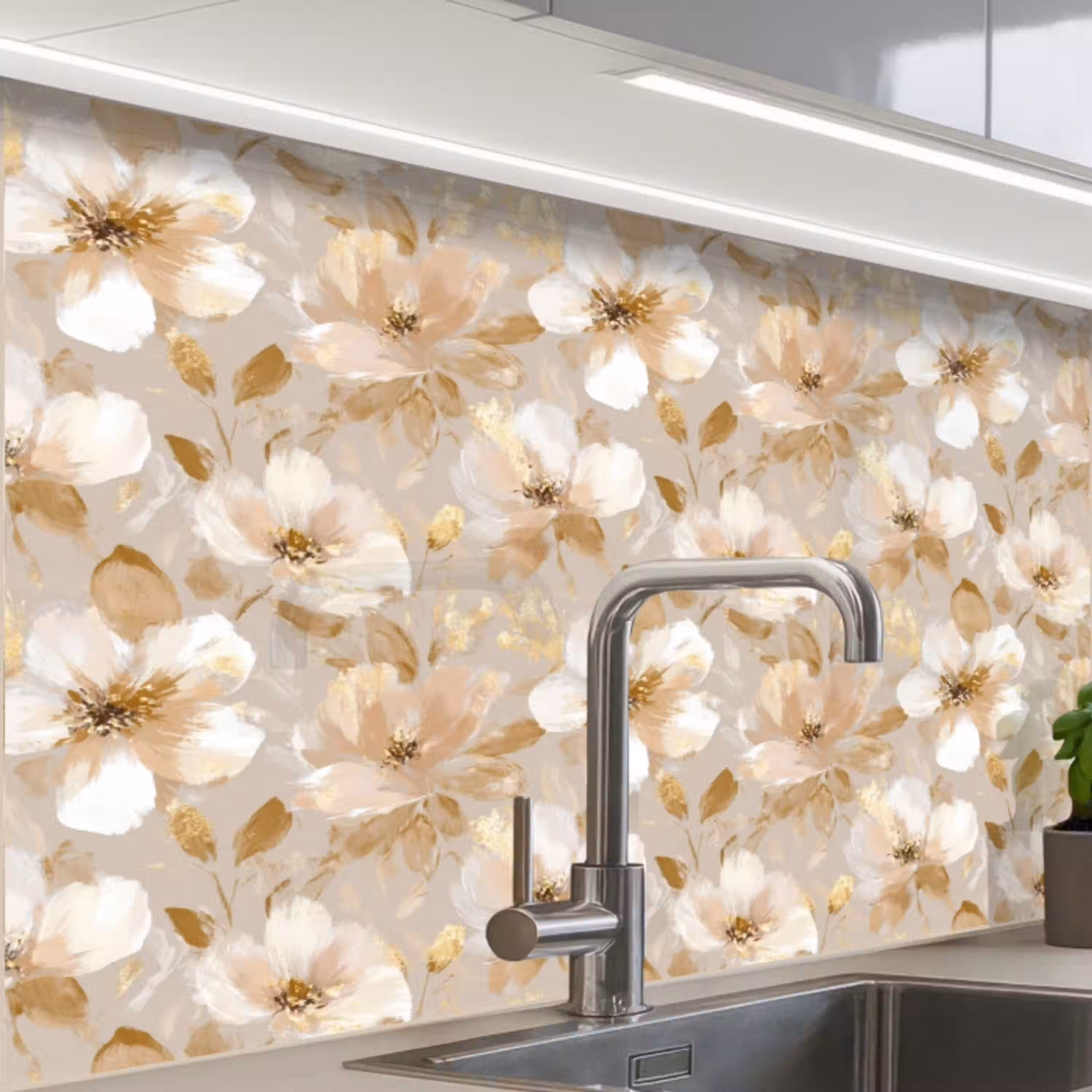 Bloemen - artistiek - Goud keuken achterwand 2 middel 865 -zzzz3d_schuin