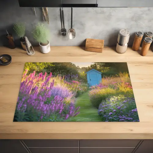 Tuinhuisje - Blauw - Bloemen Inductie beschermer vinyl 3mm klein -sfeer5