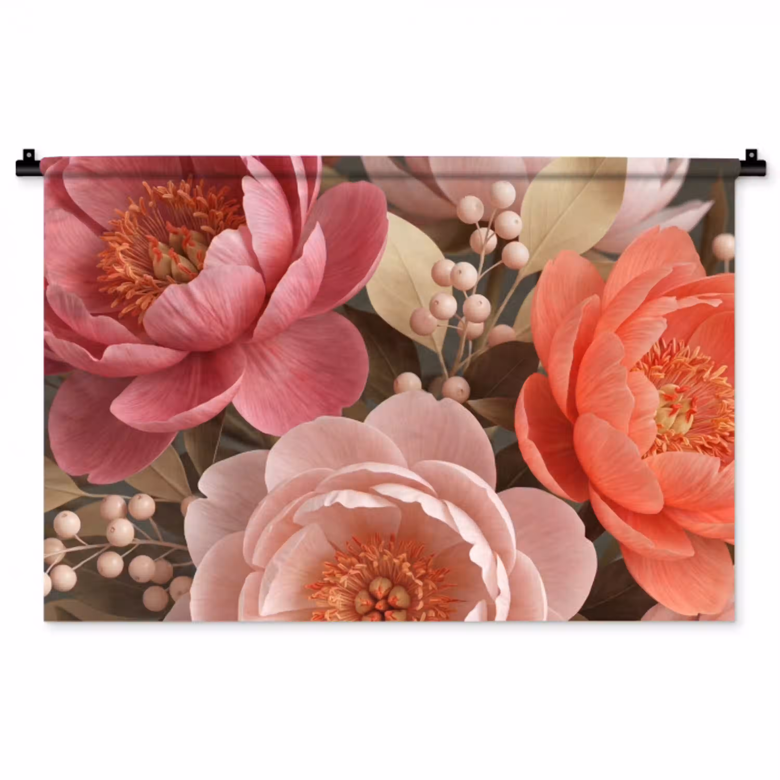 Bloemen - Bloesem - Zacht - Koraal - Decoratie Wandkleed katoen middel -zz3d