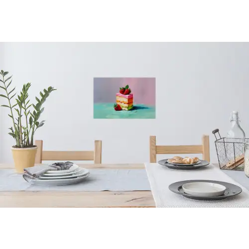 Taartje - Aardbeien - Glazuur - Kleurrijk Muursticker klein -eettafel