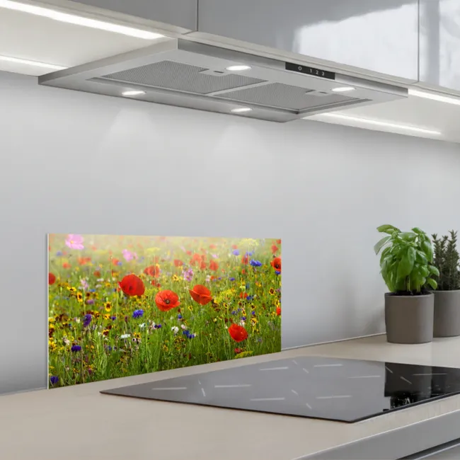Bloeiend Veld in Zomergloed keuken achterwand spatscherm klein -3d_schuin