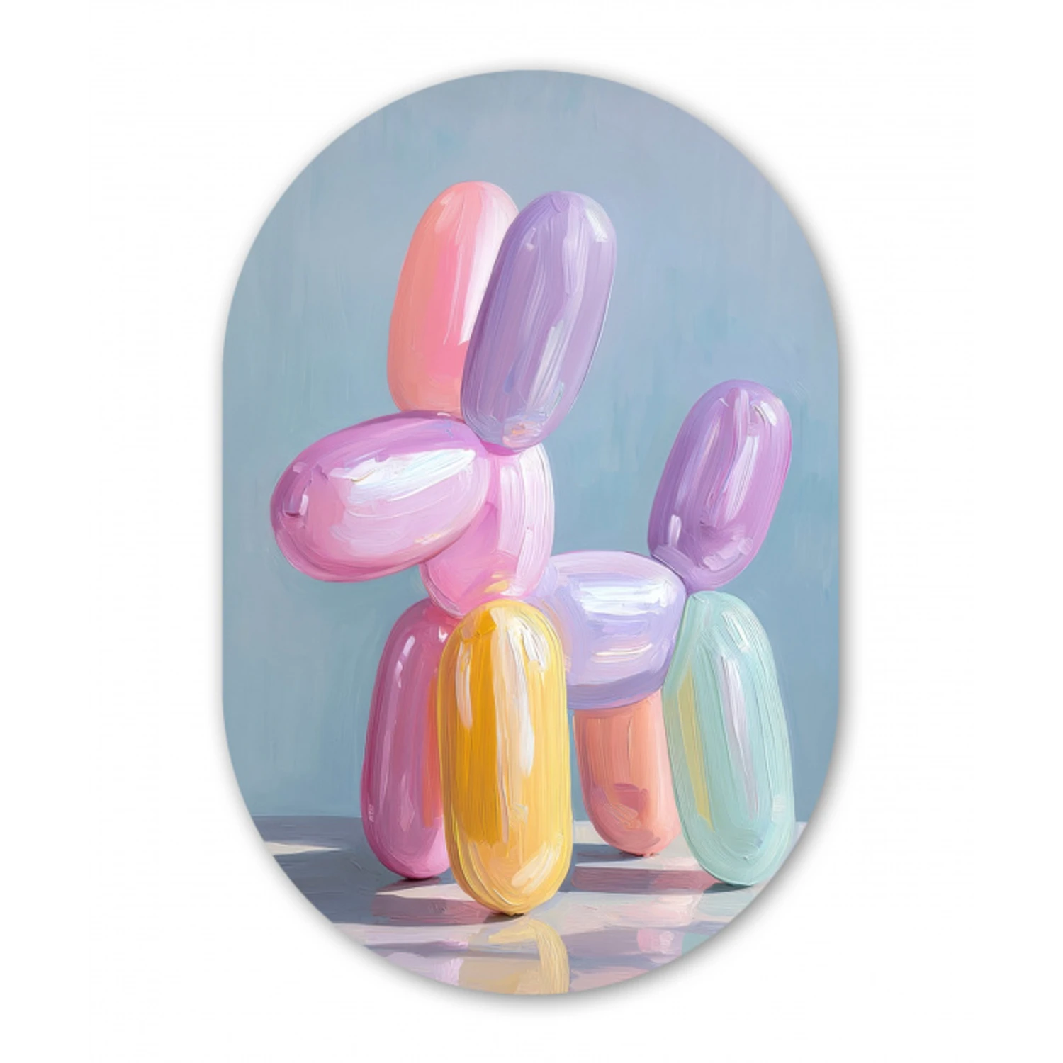 Dier - Ballon - Pasteltinten - Glanzend Wandcirkel Ovaal Aluminium middel -3d
