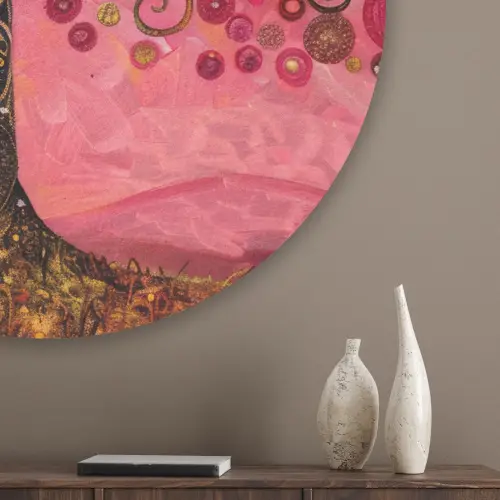 Boom - Levensboom - Roze - Goud Akoestische PET Vilt - Rond klein -sfeer5_closeup
