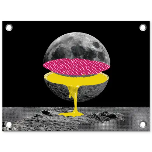 Maan - Geel - Roze - Zwart tuinposter los doek klein -3d