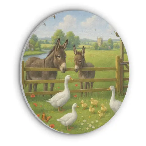 Ezels - Ganzen - Kleurrijk Akoestische PET Vilt - Rond klein -3d