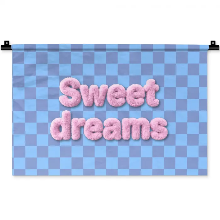 Sweet dreams - Vierkanten - Roze - Blauw Wandkleed katoen klein -zz3d