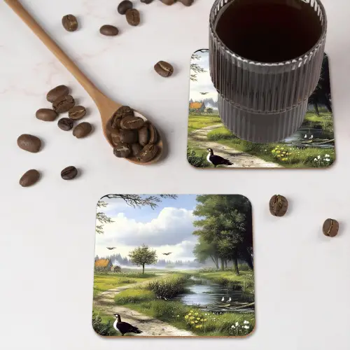 Zandpad - Groen landschap - Water onderzetter kurk middel -sfeer2