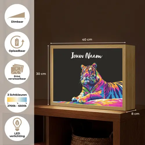 Tijger - Kleurrijk - Dieren - Zwart - Neon Light Box met batterij (Wandlamp kind) middel -USP_websiteoverzichtNL