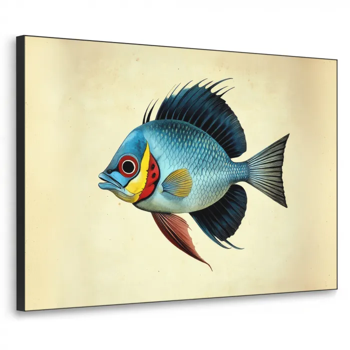 Blauw - Kieuwen - Vis - Illustratie Textielframe zwart klein -3d