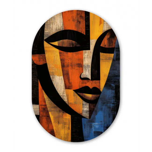 Abstract - Portret - Kleurvakken Wandcirkel Ovaal Glas middel -3d