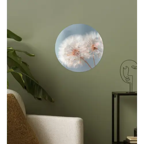 Paardenbloemen - Pluisjes - Wit Wandcirkel behangsticker klein -sfeer2