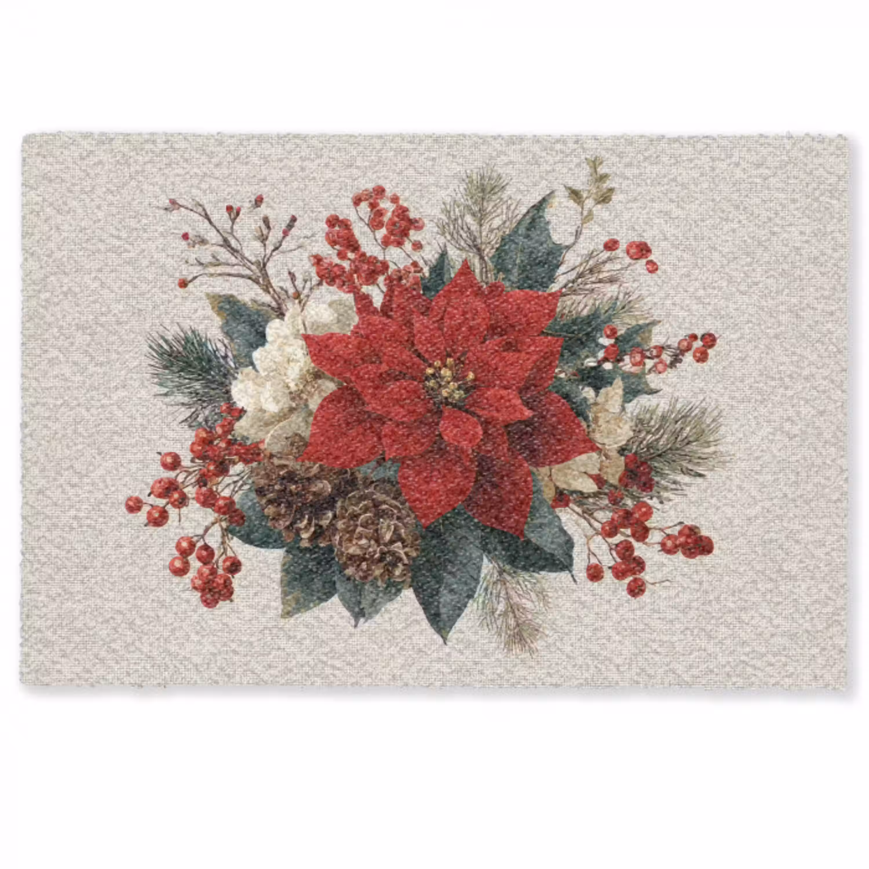 Kerststuk - Poinsettia - Dennenappels - Rood Deurmat klein -zkaufland3d