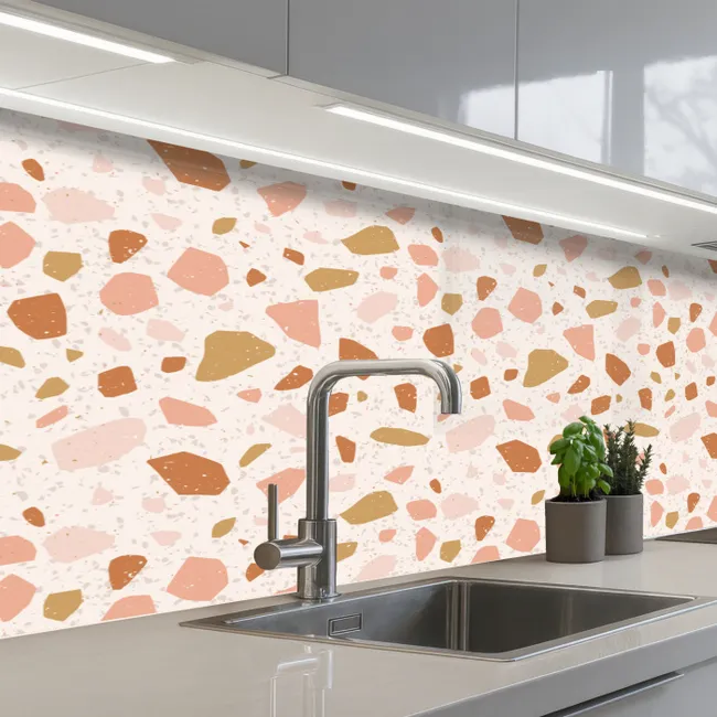 Terrazzo -  Patroon - Kleurrijk - Zalm keuken achterwand 2 middel 871 -3d_schuin