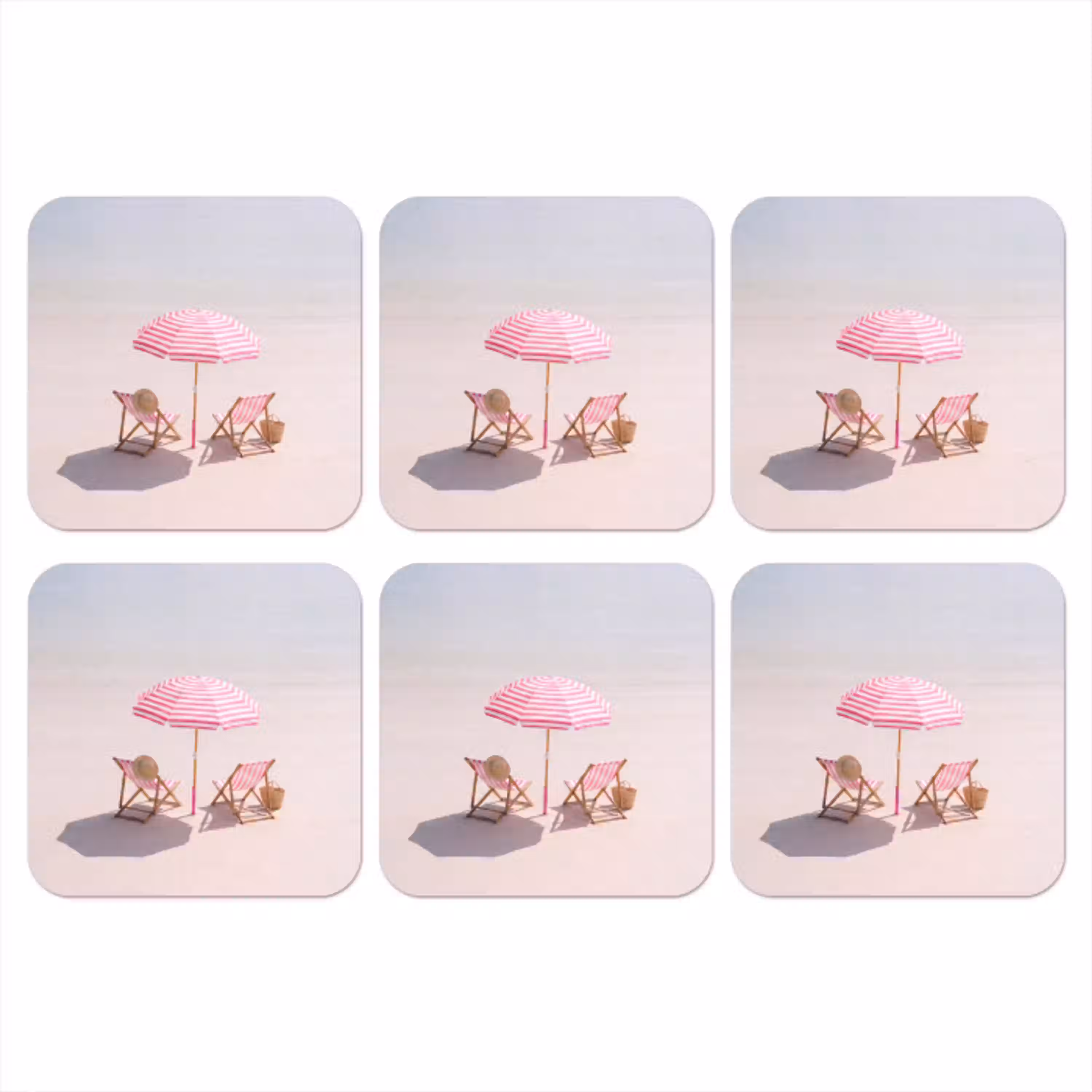 Strand - Parasol - Ligstoel - Zomer - Roze onderzetter kurk middel -3d