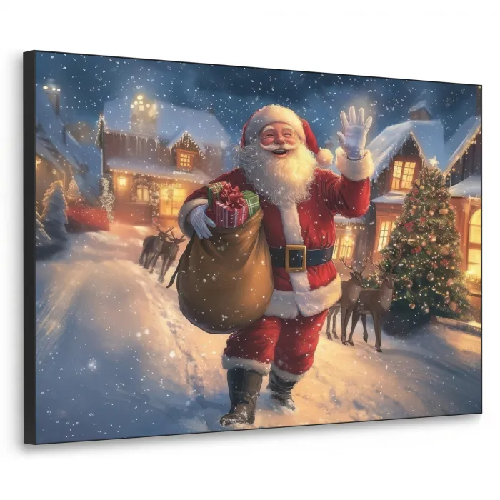 Kerstman - Dorp - Hert - Donker Textielframe zwart klein -3d