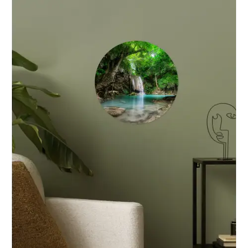 Jungle - Waterval - Planten - Water - Natuur Wandcirkel behangsticker klein -sfeer2