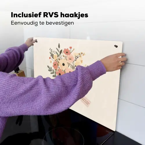 Bloemen - Quote - Beige - Lint Inductie beschemer met haakjes klein -ky-ophangen-nl