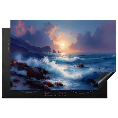 Golven - Zee - Kleurrijk - Rotsen Inductie beschermer vinyl 3mm klein -3d
