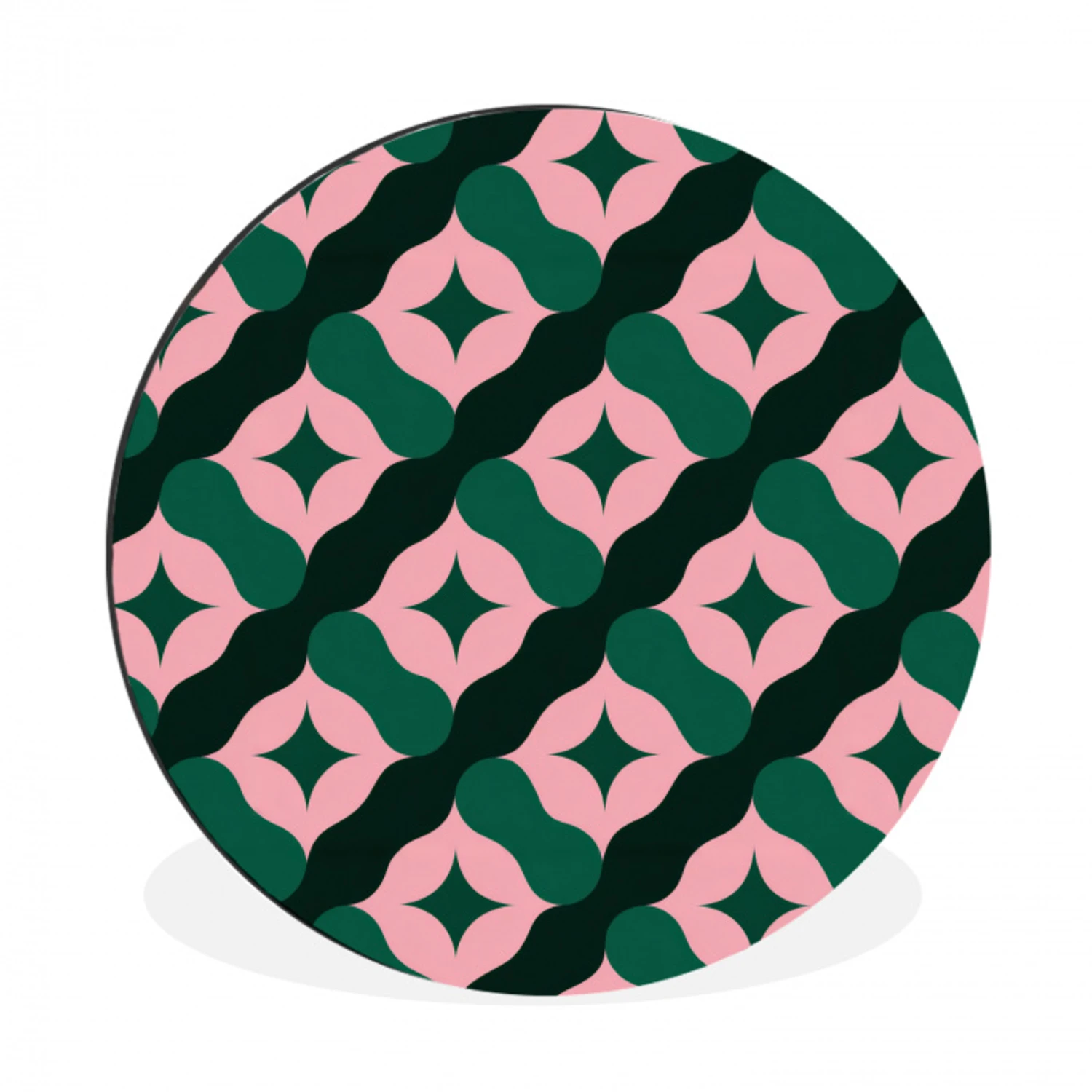 Groen - Roze - Retro - Sterren Wandcirkel aluminium klein 190 -3d