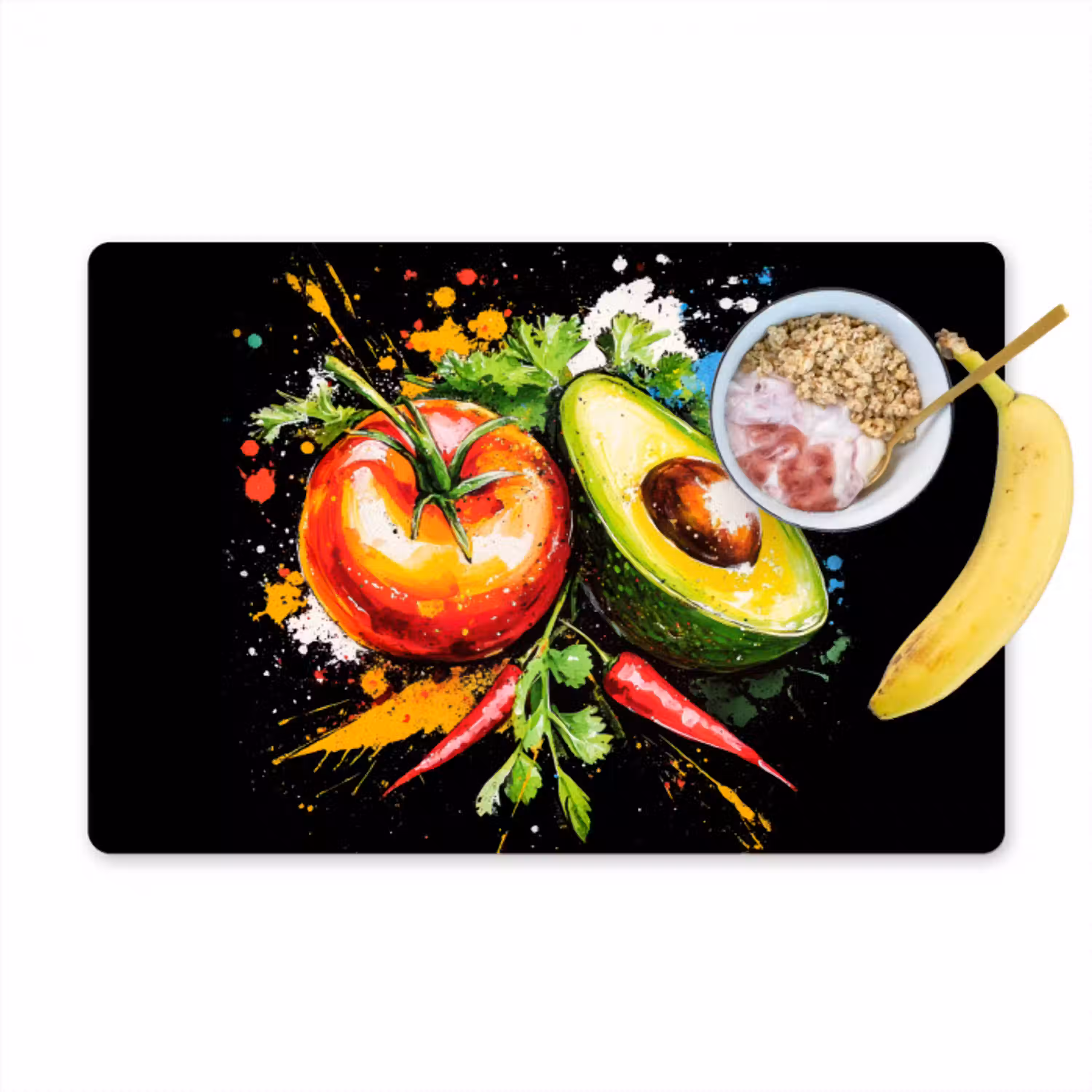 Tomaat - Avocado - Peper - Graffiti - Verf - Modern Placemat vinyl groot -zzzproduct_Kitchenyeah-website