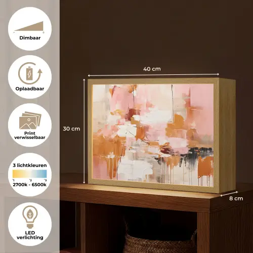 Verf - Roze - Oranje - Abstract - Kunst Light Box met batterij (Wandlamp) middel -USP_websiteoverzichtNL