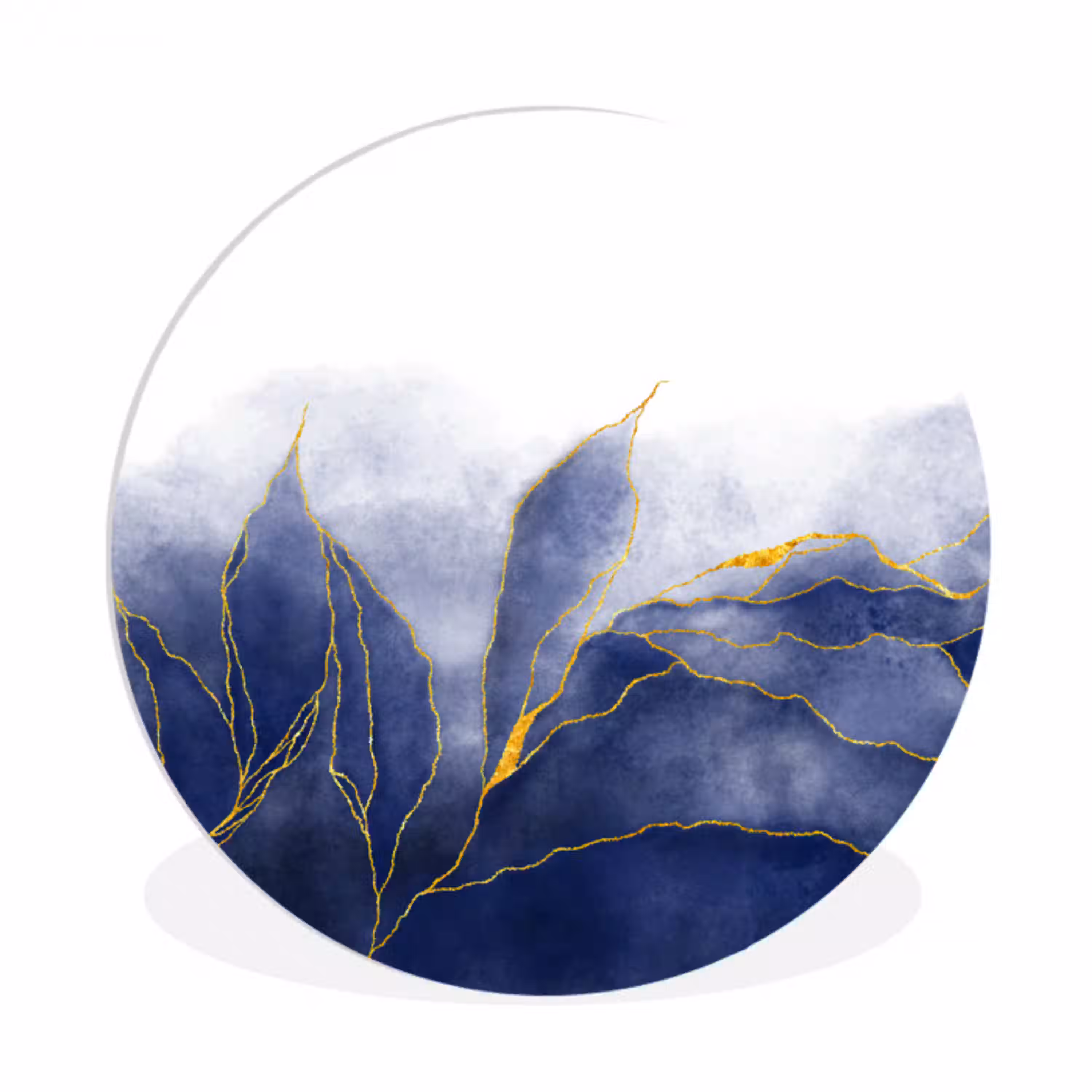 Marmer - Blauw - Marmerlook - Goud - Textuur Wandcirkel kunststof plaat 5mm dik klein -3d